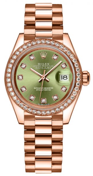 replique Montre Rolex Lady-Datejust 28 à cadran en diamant vert et or 279135RBR