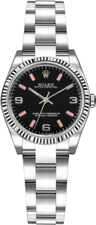 replique Montre Rolex Oyster Perpetual 26 cadran noir lunette cannelée 176234