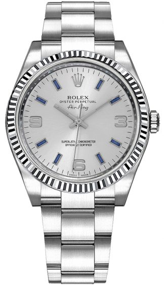 replique Montre Rolex Oyster Perpetual Air-King en or blanc avec lunette cannelée 114234