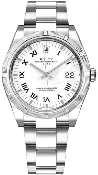 replique Montre Rolex Oyster Perpetual Date 34 Blanc Chiffre Romain 115210