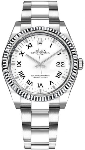 replique Montre Rolex Oyster Perpetual Date 34 Blanc Chiffre Romain 115234