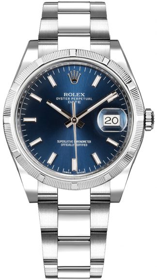 replique Montre Rolex Oyster Perpetual Date 34 cadran bleu 115210