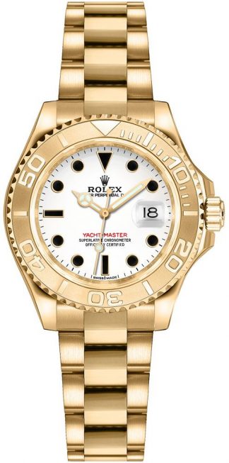 replique Montre Rolex Yacht-Master 29 cadran blanc en or jaune 169628