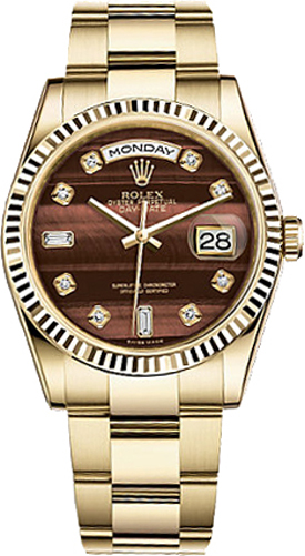 replique Montre bracelet Rolex Day-Date 36 Brown Diamond Gold Oyster 118238