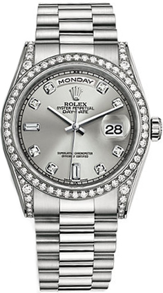 replique Montre bracelet Rolex Day-Date 36 Silver Diamond President 118389