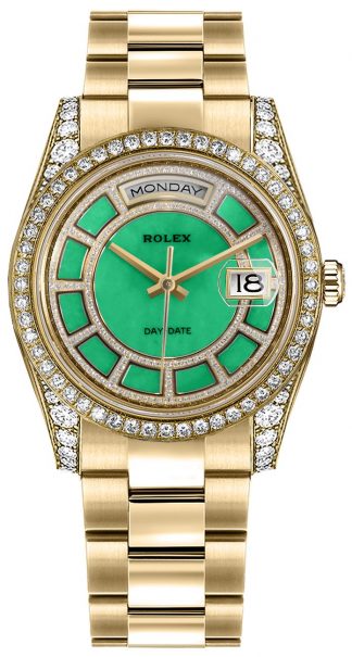 replique Montre bracelet Rolex Day-Date 36 cadran diamant vert Oyster 118388