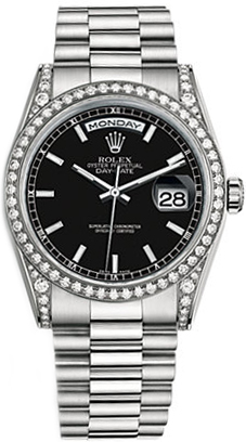 replique Montre bracelet Rolex Day-Date 36 cadran noir Président 118389