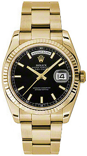 replique Montre bracelet Rolex Day-Date 36 cadran noir en or huître 118238