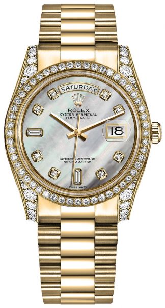 replique Montre-bracelet Rolex Day-Date 36 en nacre avec cadran en diamant et président 118388