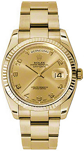 replique Montre bracelet Rolex Day-Date 36 lunette cannelée Oyster 118238