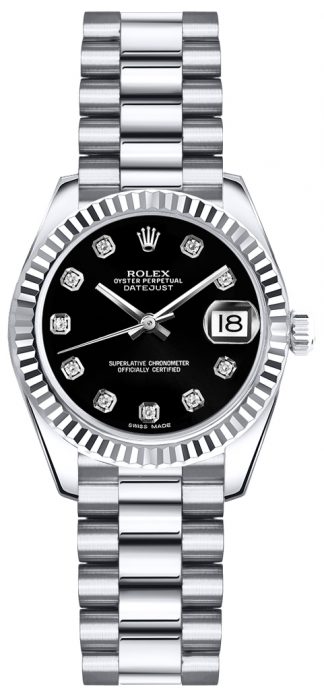 replique Montre bracelet Rolex Lady-Datejust 26 Black Diamond President 179179