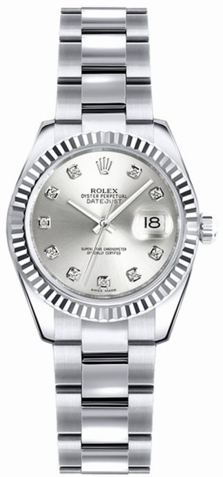 replique Montre bracelet Rolex Lady-Datejust 26 Silver Diamond Oyster 179179