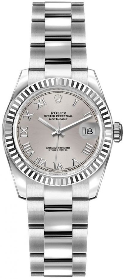 replique Montre bracelet Rolex Lady-Datejust 26 argent chiffre romain Oyster 179174