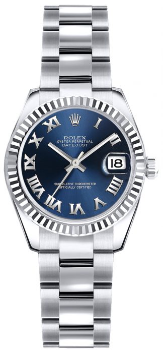 replique Montre bracelet Rolex Lady-Datejust 26 bleu chiffre romain Oyster 179179