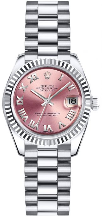 replique Montre bracelet Rolex Lady-Datejust 26 rose chiffre romain Président 179179