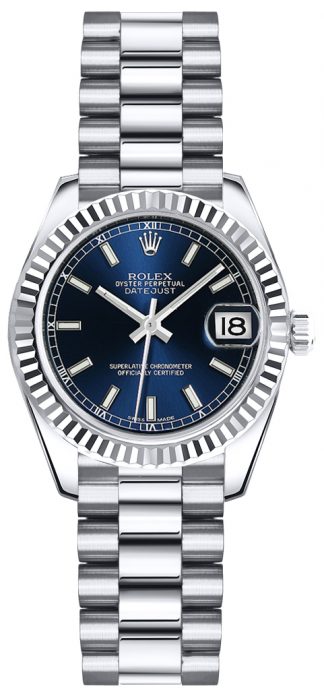 replique Montre en or pour femme Rolex Lady-Datejust 26 à cadran bleu 179179