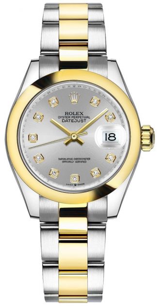 replique Montre femme Rolex Datejust 31 cadran argenté à deux tons de diamants 278243