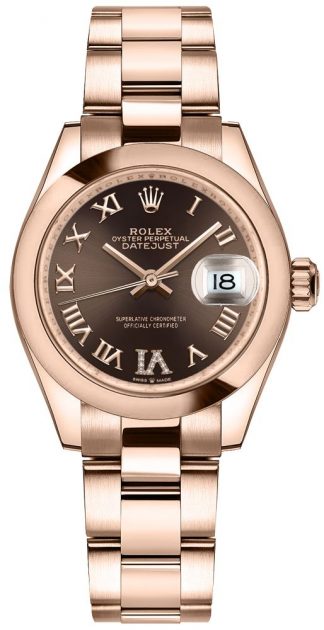 replique Montre femme Rolex Datejust 31 en or rose et lunette bombée 278245