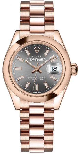 replique Montre femme Rolex Datejust 31 en or rose et lunette bombée 278245