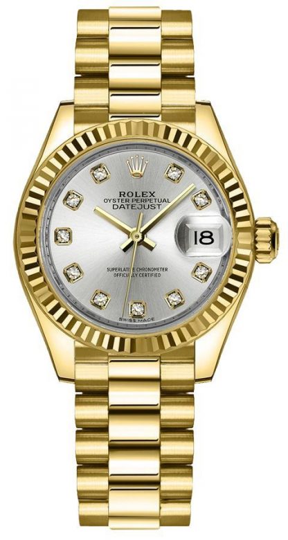 replique Montre femme Rolex Lady-Datejust 28 en or jaune massif 18 carats 279178