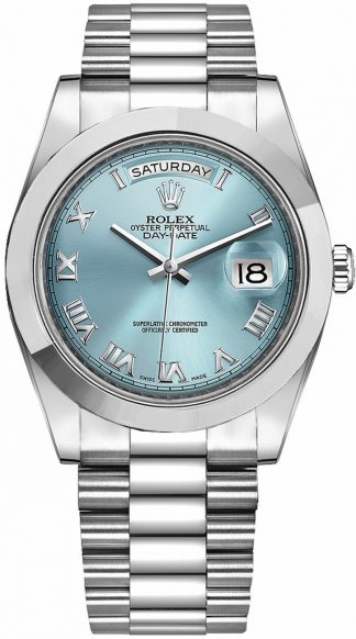 replique Montre homme Rolex Day-Date 41 Ice Blue avec chiffres romains et cadran 218206