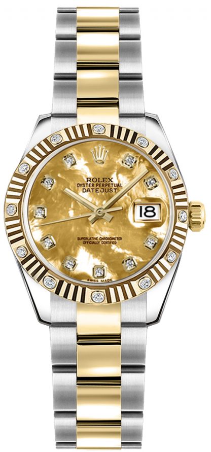 replique Montre pour femme en acier inoxydable et or Rolex Lady-Datejust 26 179313