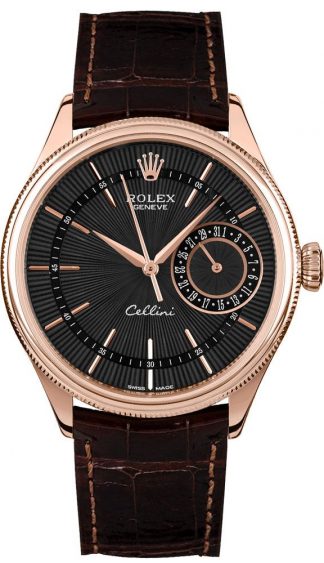 replique Rolex Cellini Date Black Dial 18k Everose Gold Men's Watch 50515