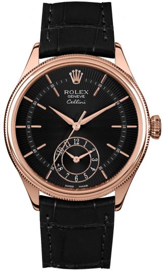 replique Rolex Cellini Dual Time Black Dial Men's Watch 50525