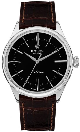 replique Rolex Cellini Time 18k White Gold Black Dial Men's Watch 50509