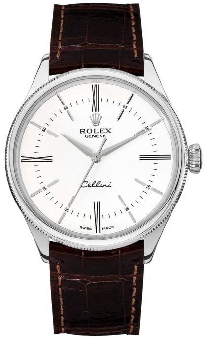 replique Rolex Cellini Time White Dial Index Hour Markers Men's Watch 50509