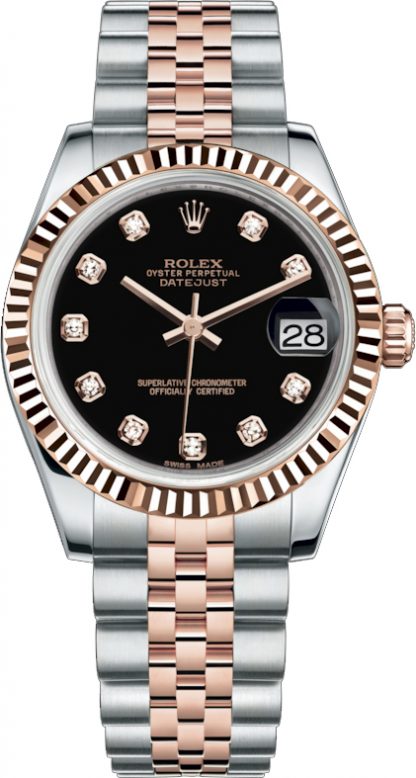 replique Rolex Datejust 31 Black Diamond Dial Watch 178271