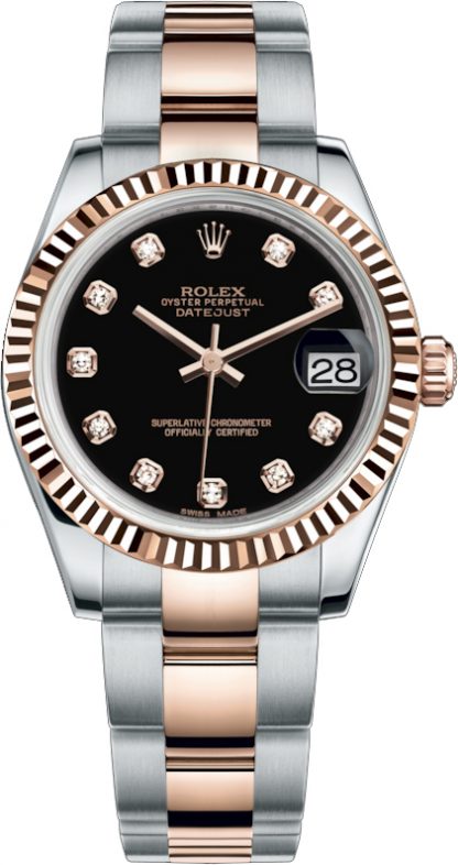 replique Rolex Datejust 31 Black Diamond Oyster Bracelet Watch 178271