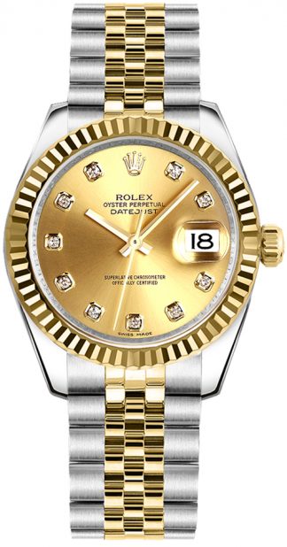 replique Rolex Datejust 31 Champagne Diamond Dial Watch 178273