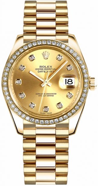 replique Rolex Datejust 31 Champagne Diamond Gold Watch 178278