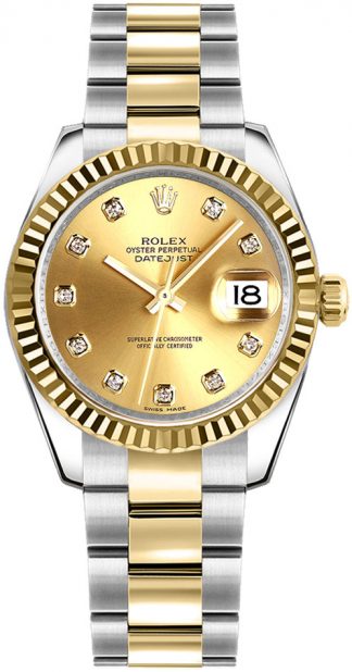 replique Rolex Datejust 31 Champagne Diamond Oyster Bracelet Watch 178273