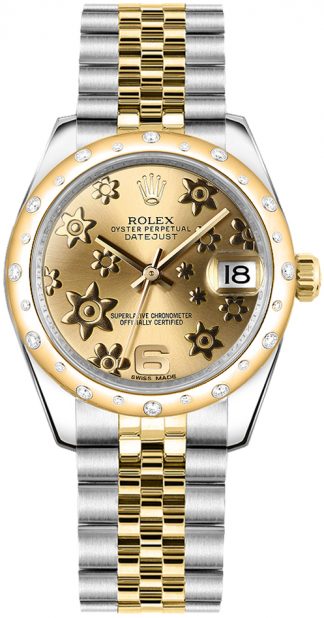 replique Rolex Datejust 31 Champagne Floral Dial Dial Montre 178343