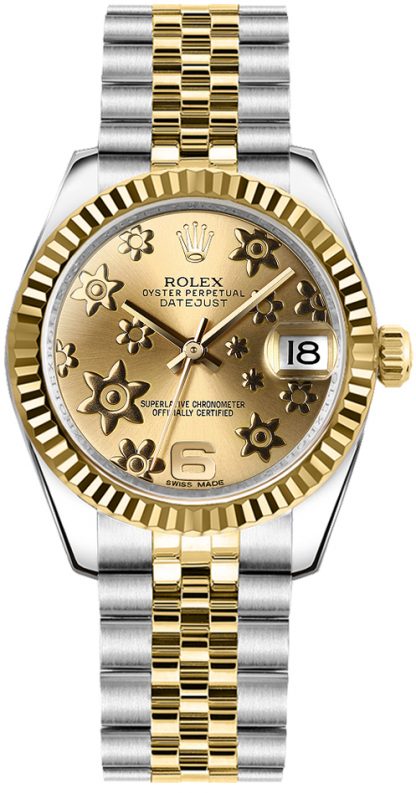 replique Rolex Datejust 31 Champagne Floral Motif Dial 178273