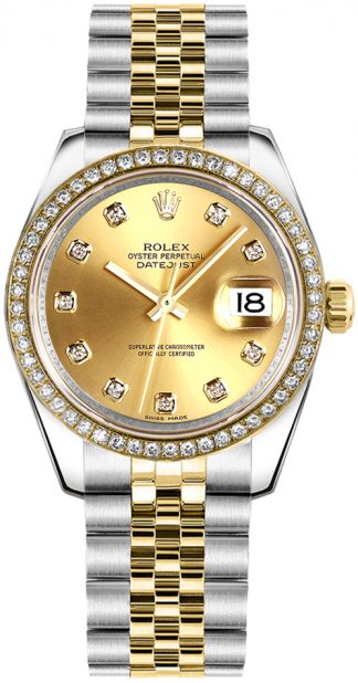 replique Rolex Datejust 31 Diamond Gold & Steel Champagne Dial 178383