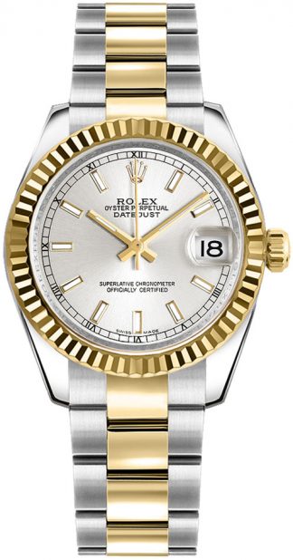 replique Rolex Datejust 31 - Montre lunette cannelée en or jaune 178273