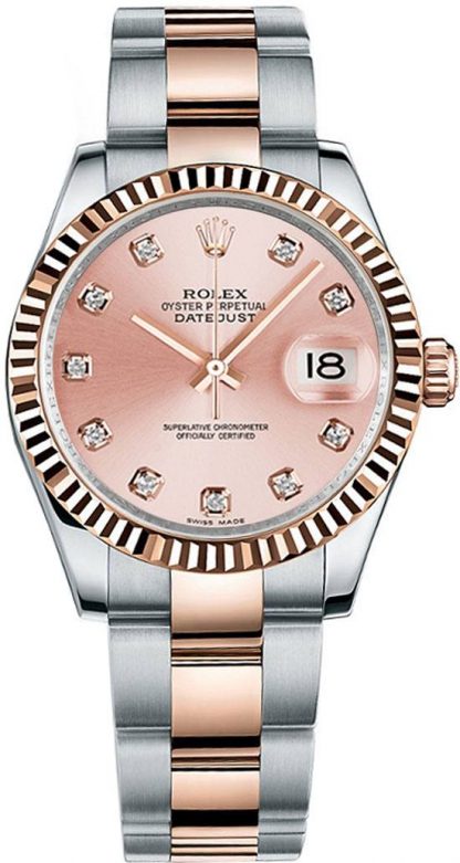 replique Rolex Datejust 31 Pink Diamond Fluted Bezel Watch 178271