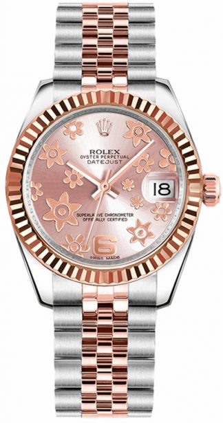 replique Rolex Datejust 31 Pink Floral Motif Dial Watch 178271