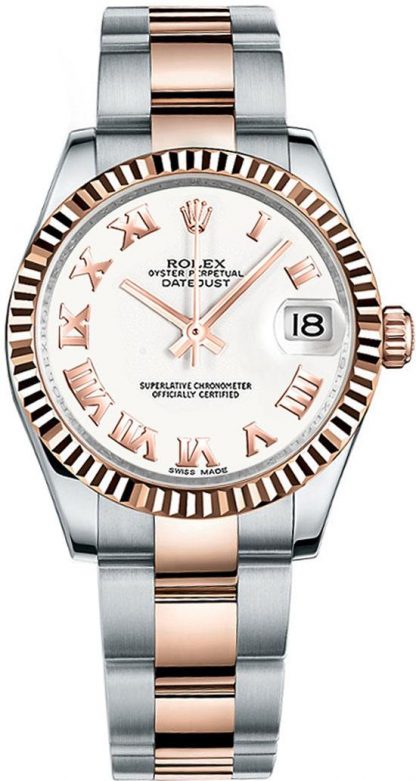 replique Rolex Datejust 31 White Dial Rose Gold & Steel Watch 178271