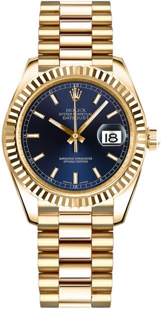 replique Rolex Datejust 31 cadran bleu automatique montre en or 178278