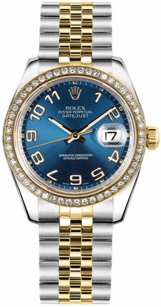 replique Rolex Datejust 31 cadran bleu diamant montre 178383