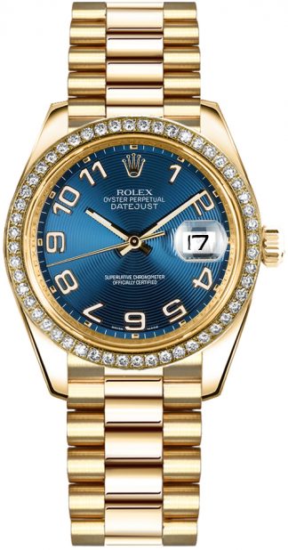 replique Rolex Datejust 31 cadran bleu montre en or jaune 178288