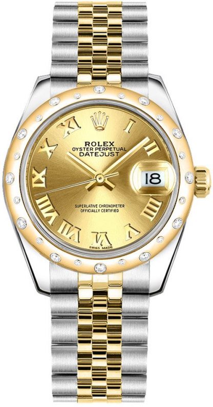 replique Rolex Datejust 31 cadran champagne chiffre romain pour femme 178343