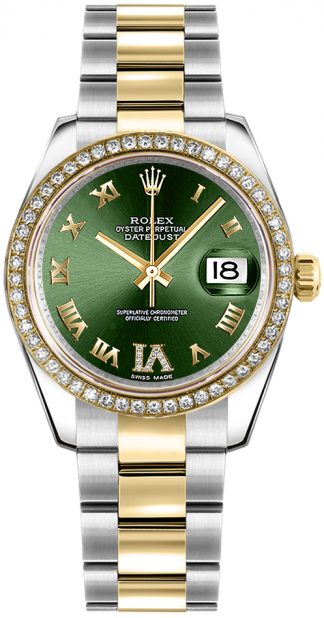 replique Rolex Datejust 31 cadran vert en or jaune et acier 178383