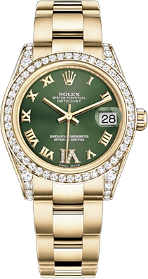 replique Rolex Datejust 31 cadran vert montre en or jaune 178158