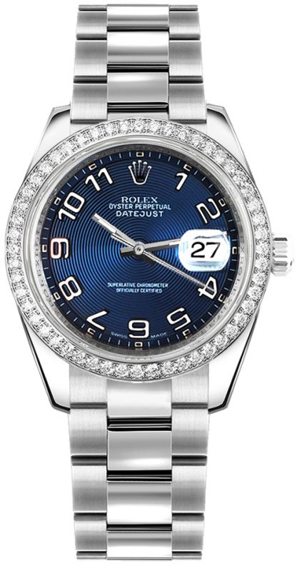 replique Rolex Datejust 31 or blanc diamant cadran bleu Montre 178384