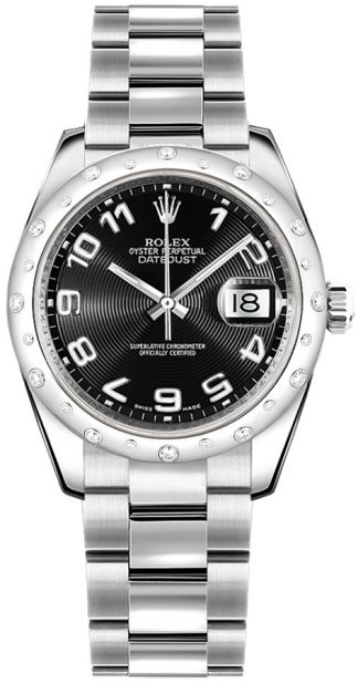 replique Rolex Datejust 31 or blanc et acier cadran noir Montre 178344